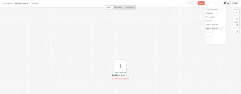 Importer workflow n8n depuis l'interface.